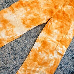 Tie Dye Orange Denim Pocket Detail Cargo Jean